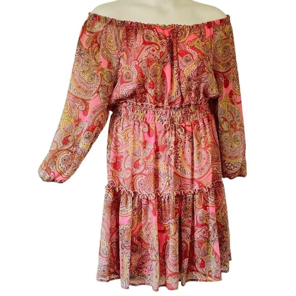 Tommy Hilfiger Gauzy Off Shoulder Tiered Dress Elastic Waist Balloon Sleeve 12 - Picture 4 of 9